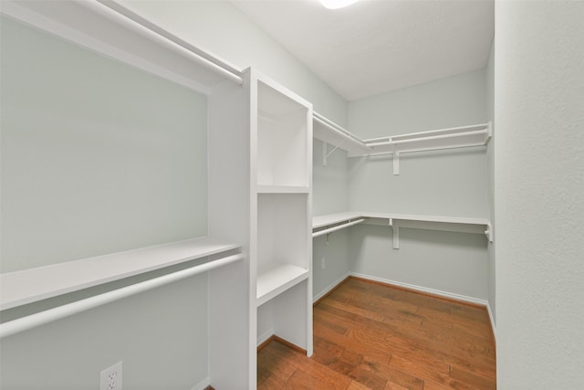 walk in closet with dark hardwood / wood-style floors