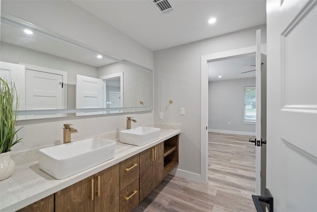 bathroom with vanity and wood-type flooring