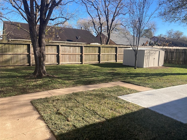 view of yard featuring a storage unit