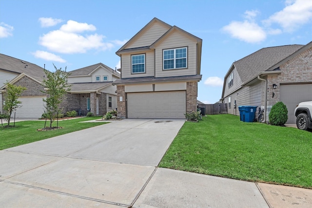 view of front of property featuring a garage and a front yard