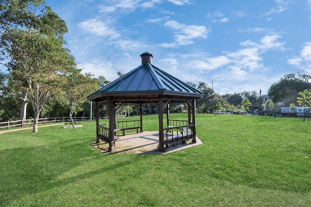 view of community featuring a gazebo and a yard