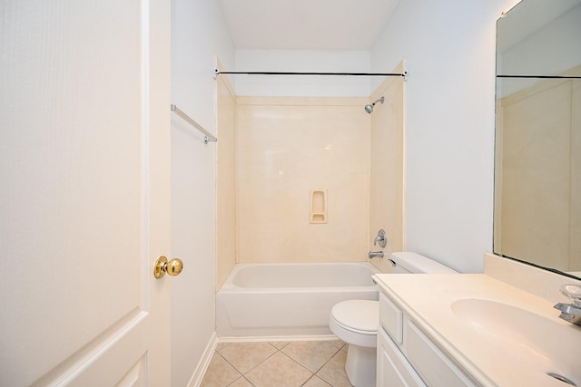 full bathroom with tile patterned flooring, vanity, toilet, and washtub / shower combination