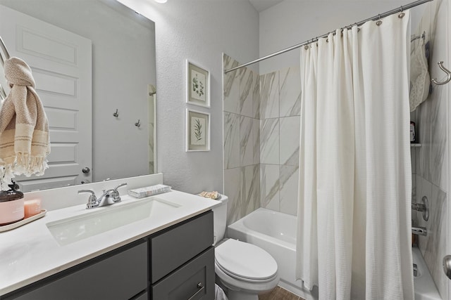 full bathroom featuring vanity, toilet, and shower / tub combo with curtain