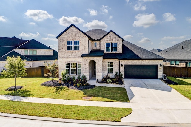 view of front facade with a front lawn and a garage