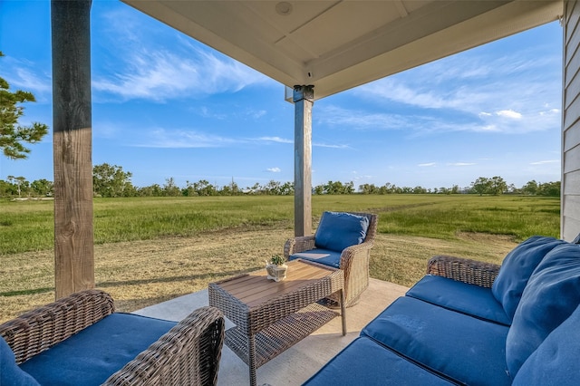 view of patio / terrace featuring a rural view