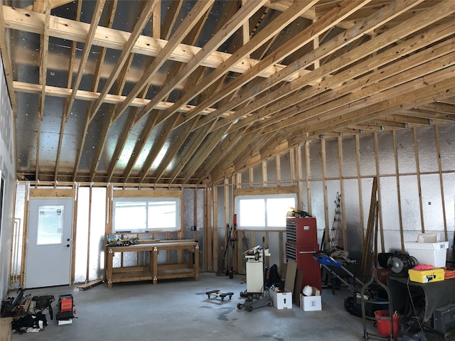 miscellaneous room featuring a wealth of natural light and vaulted ceiling