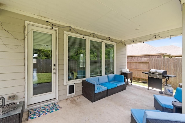 view of patio featuring an outdoor living space and grilling area