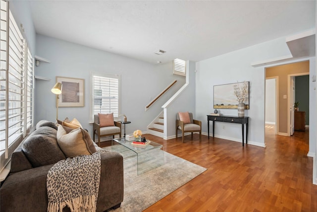 living room with wood-type flooring