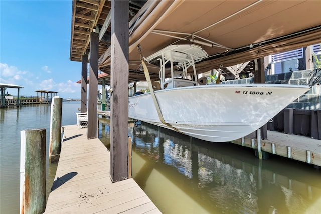 view of dock with a water view