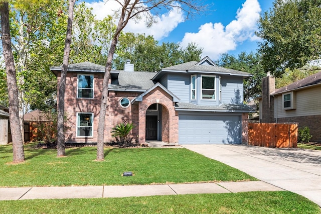 view of front facade with a front lawn and a garage