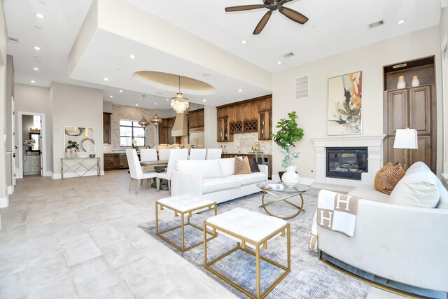 living room featuring ceiling fan