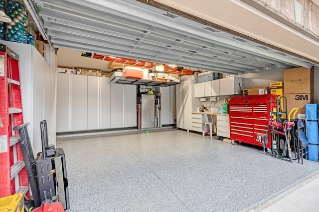 garage featuring a workshop area