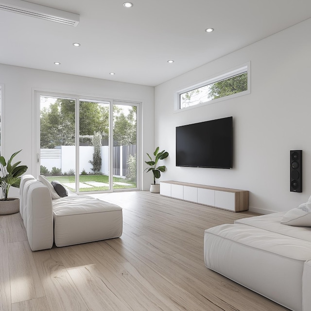 living room with light wood-type flooring