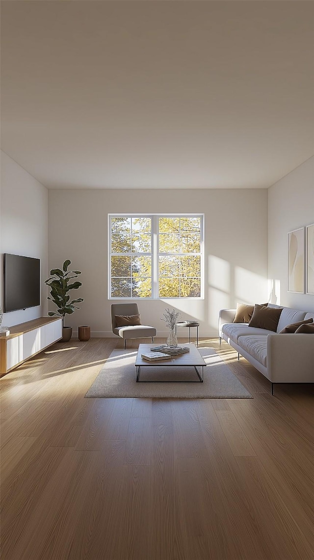 unfurnished living room with light wood-type flooring