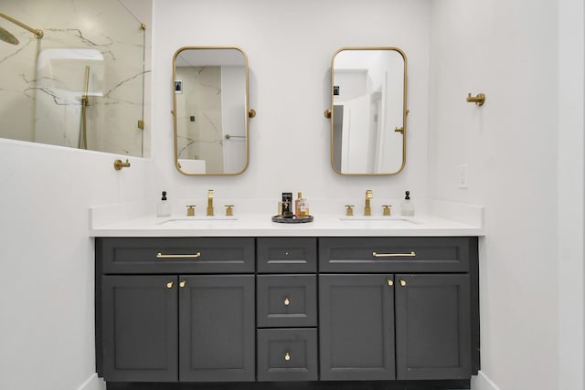 bathroom featuring vanity and walk in shower