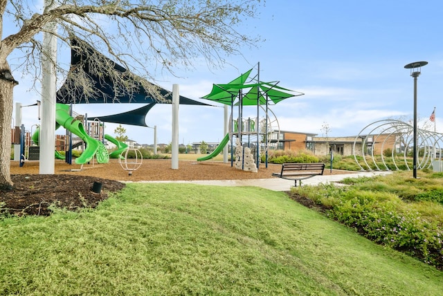 view of playground featuring a lawn