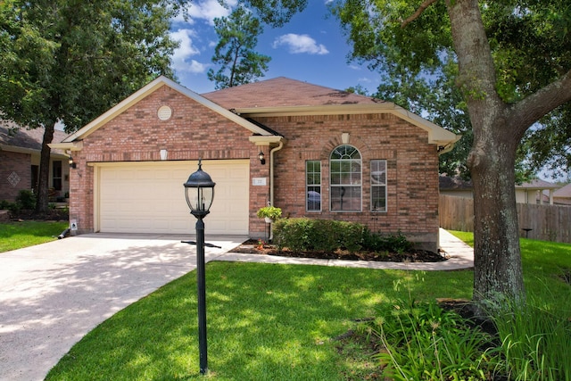 view of front of home featuring a front yard and a garage