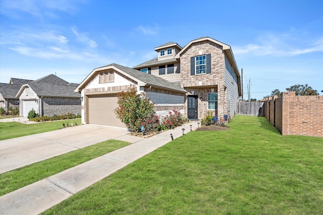 view of front of home featuring a garage and a front lawn