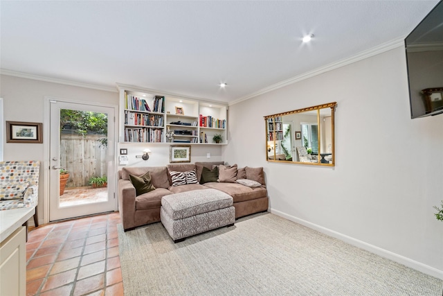 living room featuring ornamental molding