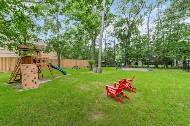 view of yard with a playground