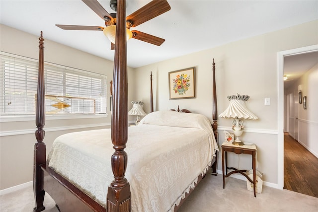 bedroom featuring carpet flooring and ceiling fan