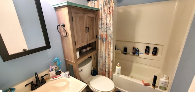 full bathroom featuring vanity, toilet, and shower / tub combo