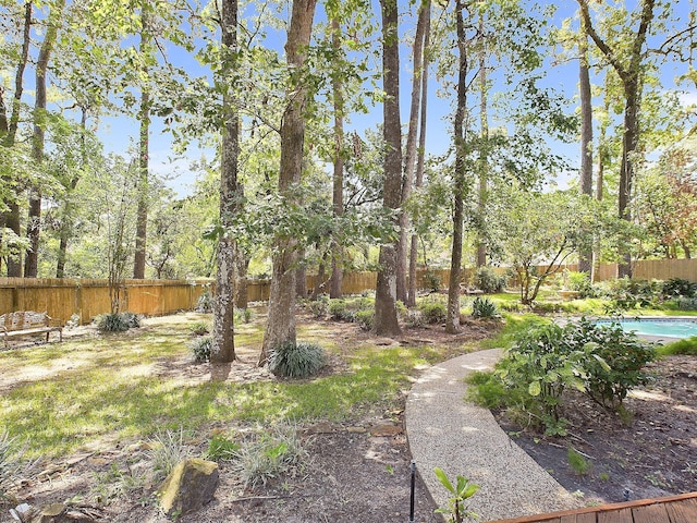 view of yard with a fenced in pool