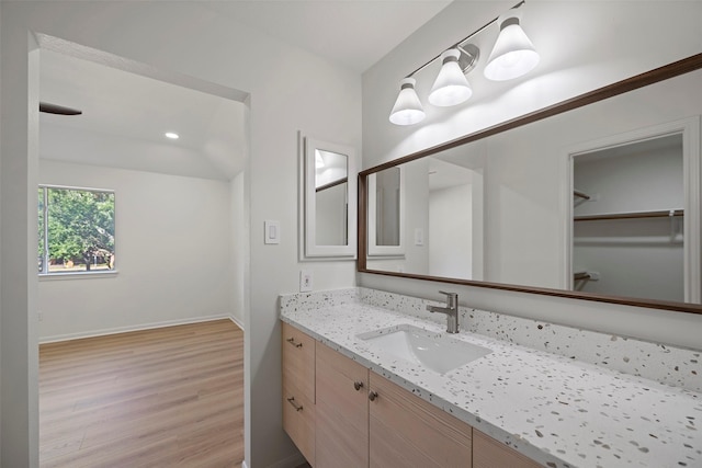 bathroom featuring vanity and hardwood / wood-style flooring