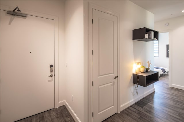 hall featuring dark wood-type flooring