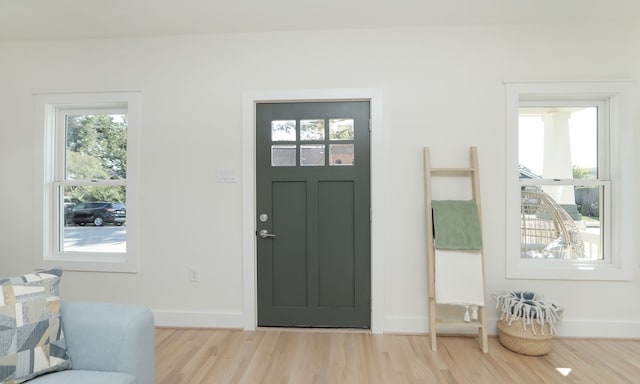 entrance foyer with light hardwood / wood-style flooring and a healthy amount of sunlight