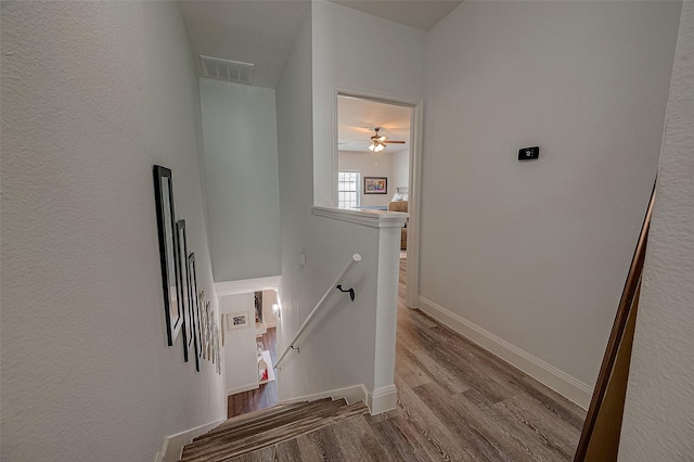 stairs featuring wood-type flooring