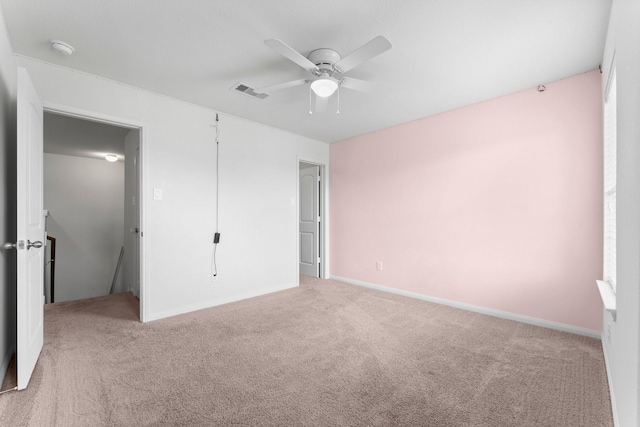 unfurnished bedroom with carpet flooring and ceiling fan