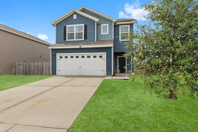 view of front facade featuring a garage and a front yard