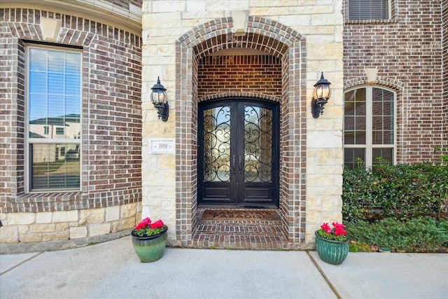 property entrance with french doors