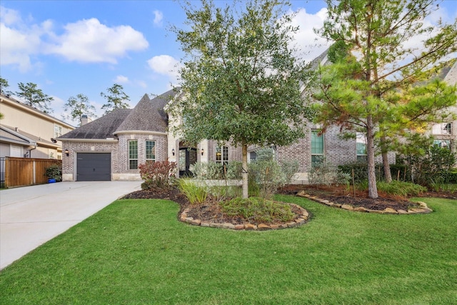 view of front of property with a garage and a front yard