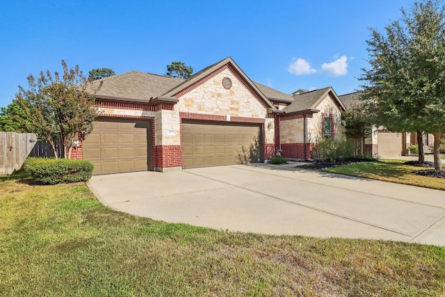 view of front facade with a garage and a front yard