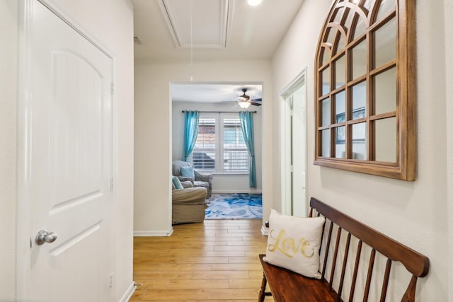 hall featuring light wood-type flooring