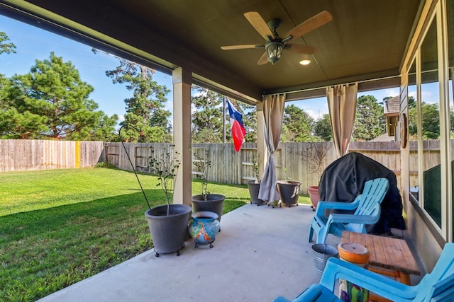 view of patio / terrace featuring ceiling fan