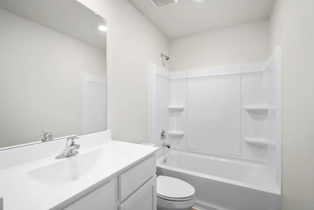 full bathroom featuring vanity, shower / bath combination, and toilet