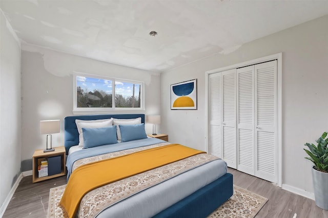 bedroom featuring a closet and hardwood / wood-style flooring