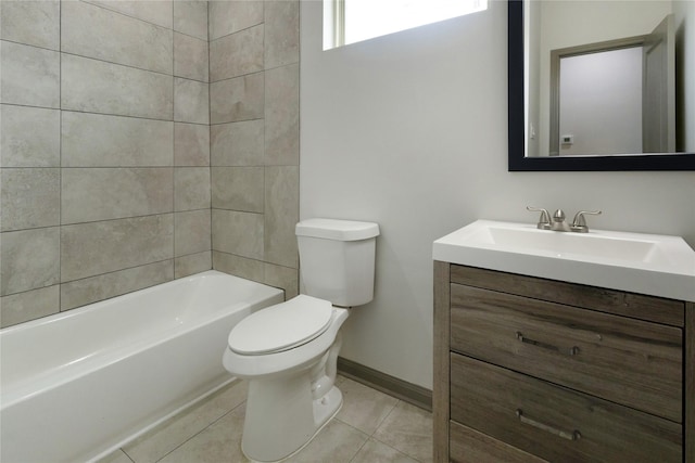 full bathroom with tile patterned flooring, shower / tub combination, vanity, and toilet