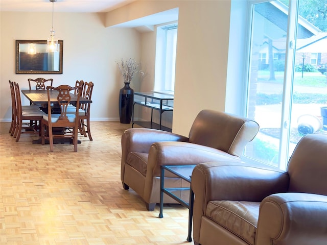 interior space with light parquet flooring