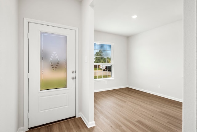 foyer entrance with light hardwood / wood-style floors