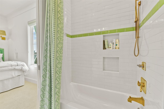 bathroom featuring shower / bathtub combination with curtain