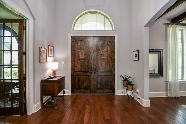 entryway featuring dark hardwood / wood-style flooring and a wealth of natural light