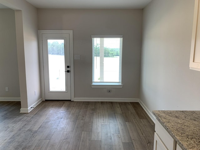 doorway to outside featuring a healthy amount of sunlight and light hardwood / wood-style floors