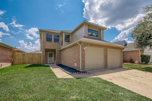 view of front facade with a garage and a front lawn