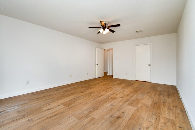 unfurnished bedroom featuring ceiling fan and light hardwood / wood-style flooring