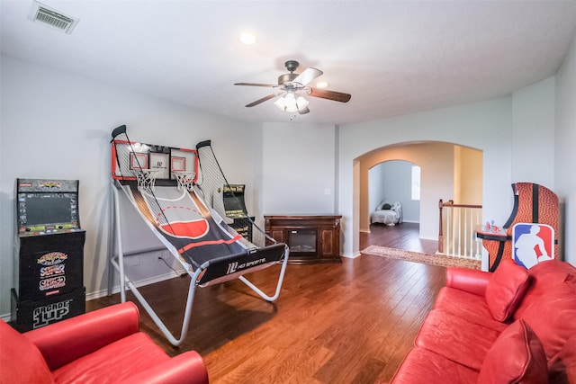 interior space featuring ceiling fan and wood-type flooring