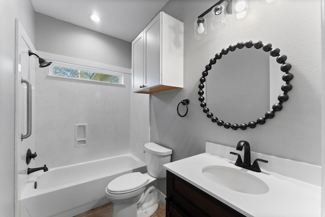 full bathroom featuring vanity, toilet, and bathing tub / shower combination